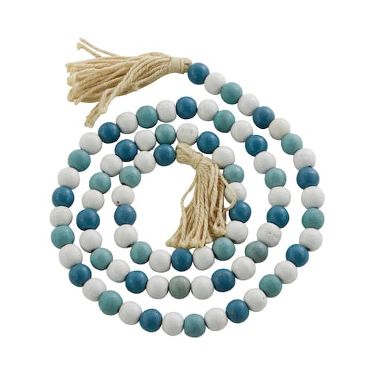 Blue Wood Beaded Garland with Tassel